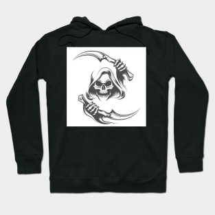 Skull in the Hood with Two Scythes Tattoo Hoodie